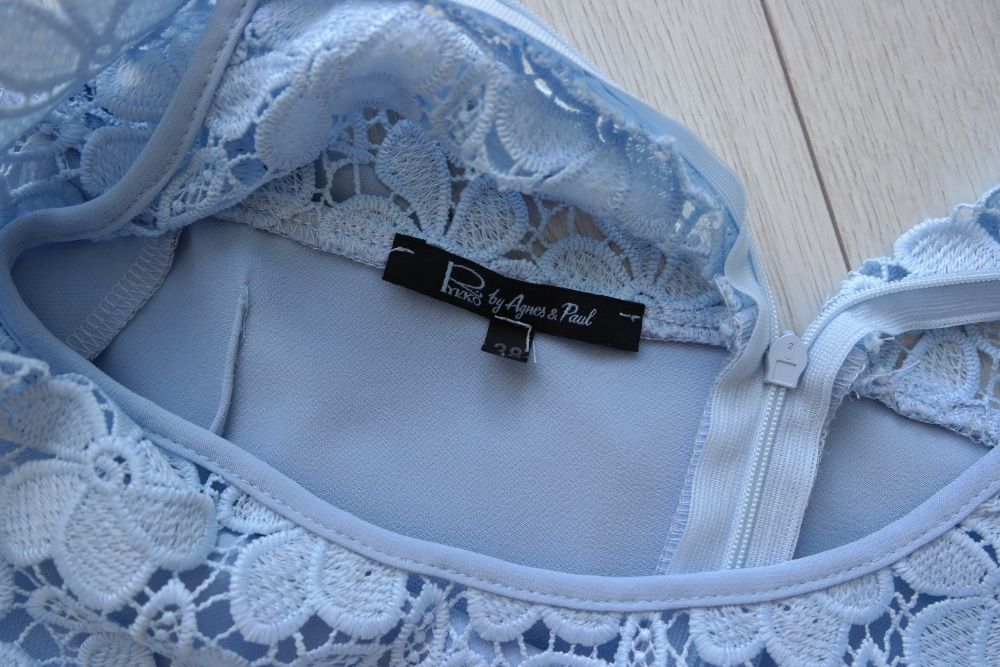 błękitna sukienka z koronką Ryłko r.38~ wesele~ komunia~ chrzest