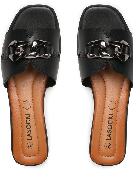 Польські чорні стильні шкіряні шльопанці Lasocki розмір 38 на 25.5см