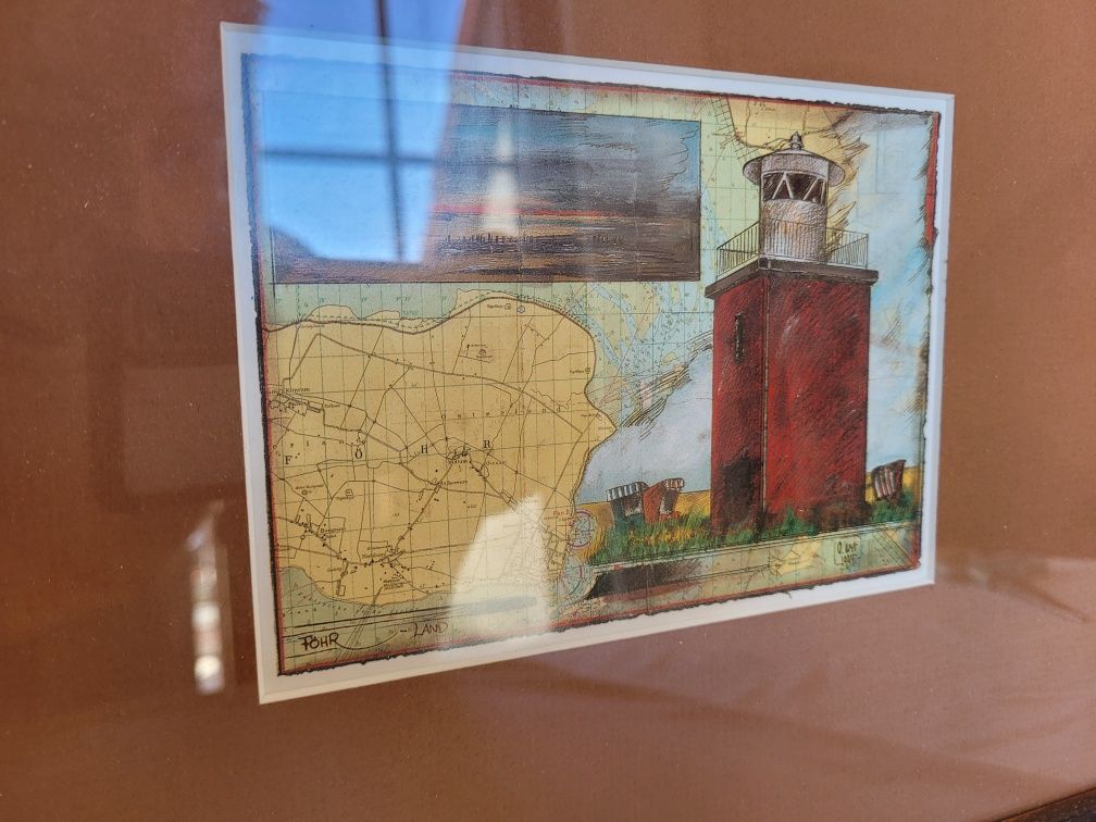 Obrazek latarnia morska miniatura drewniana ramka z passe partout