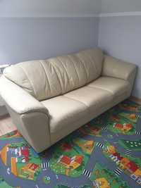 Sofa, kanapa skórzana ecru beżowa rozkładana