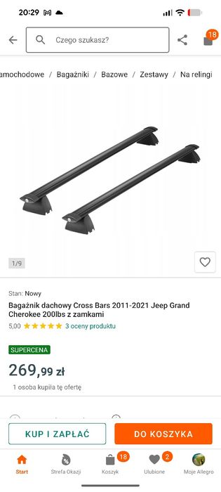 Bagażnik dachowy aluminiowy jeep grand Cherokee wk2