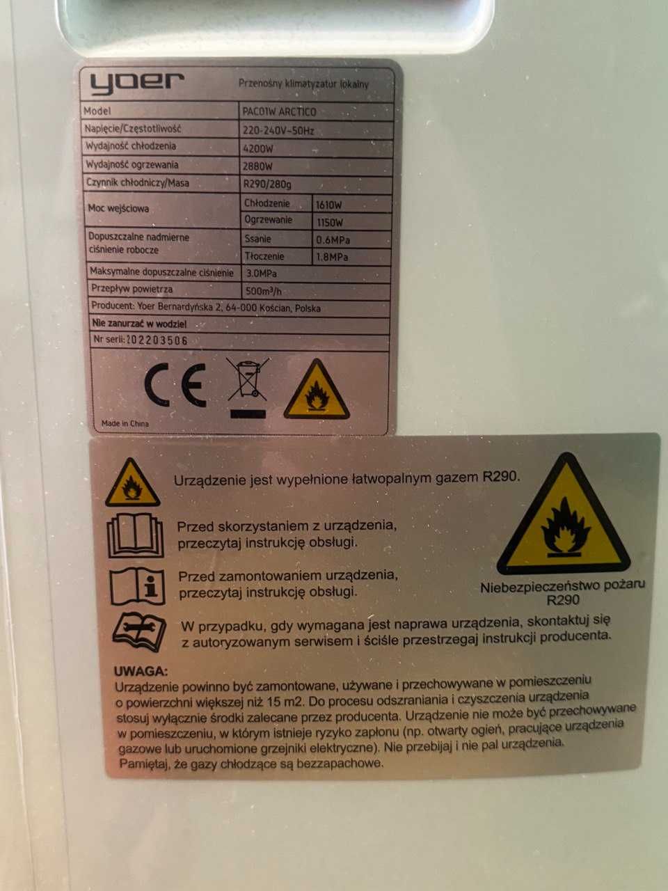 4w1 Klimatyzator przenośny Yoer 4200W WiFi 60m2 (E3548)