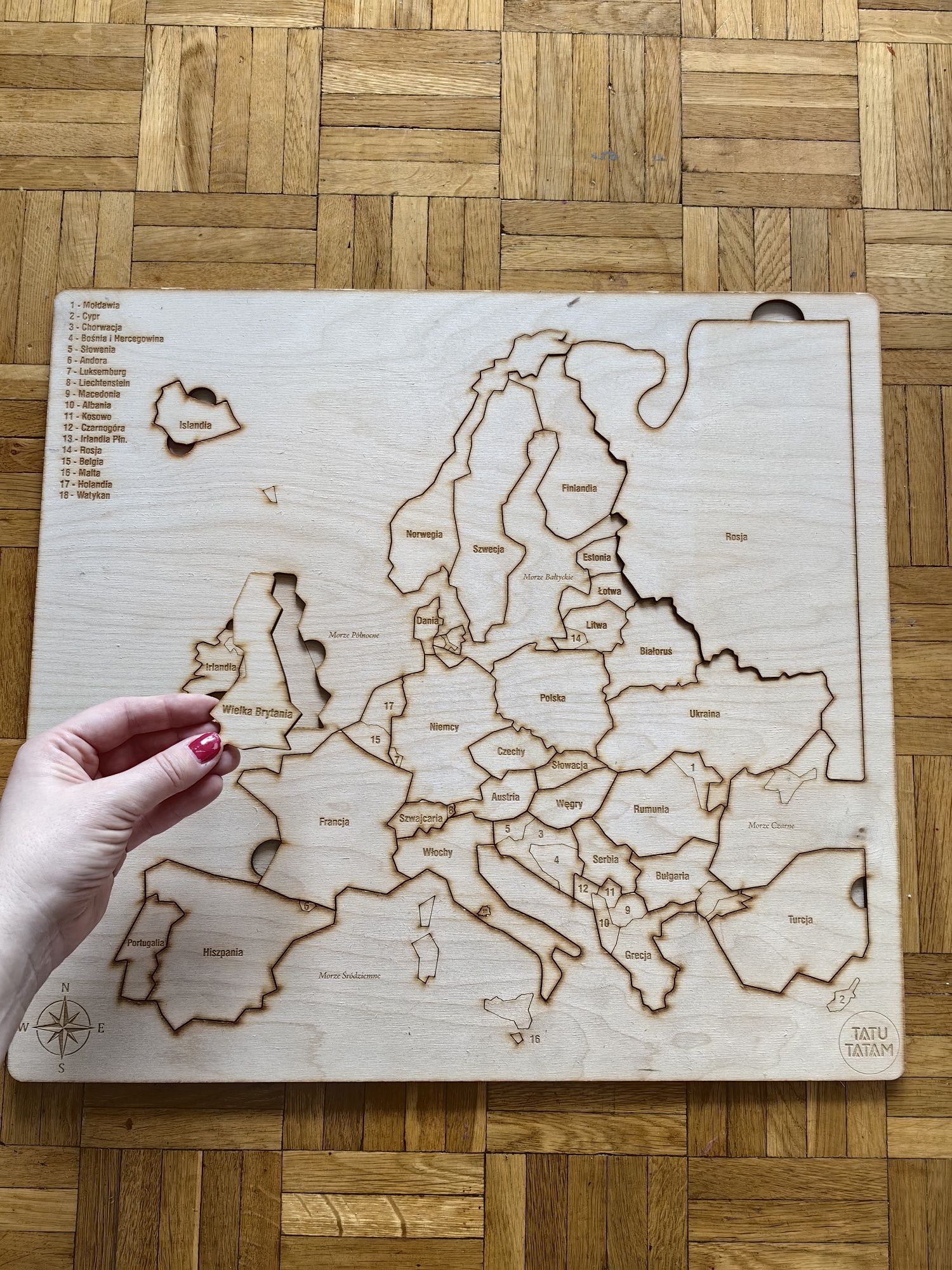 TATUTATAM mapa drewniana Europy duża do nauki