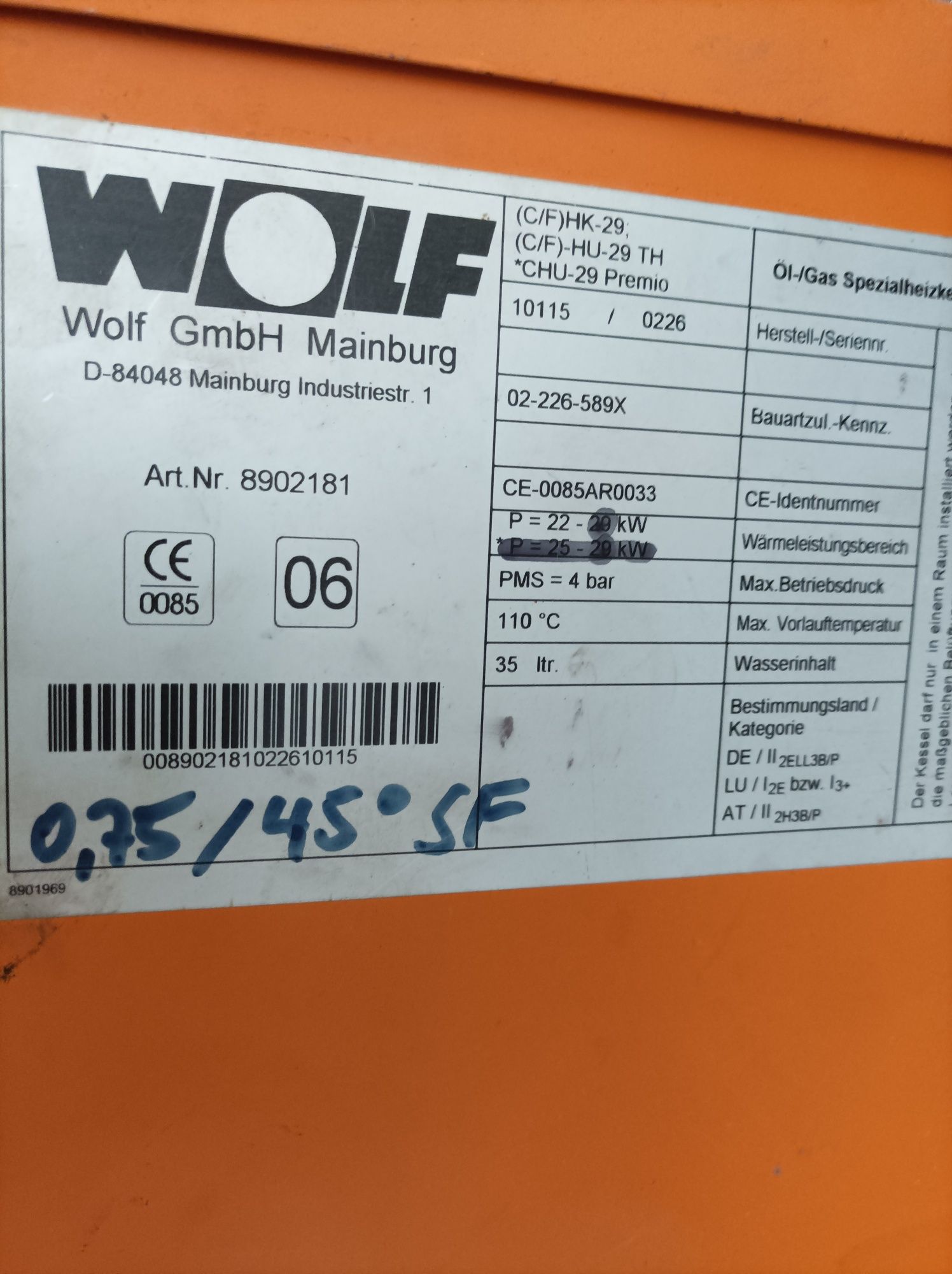 Piec olejowy Wolf  sprawny.