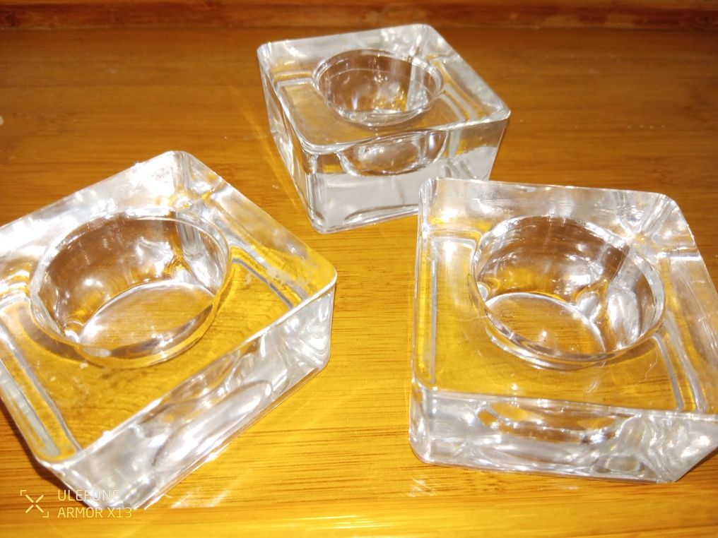 Conjunto 3 porta velas chá em vidro