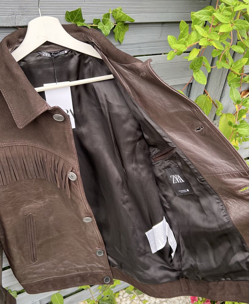 ZARA kurtka skórzana XL frędzle