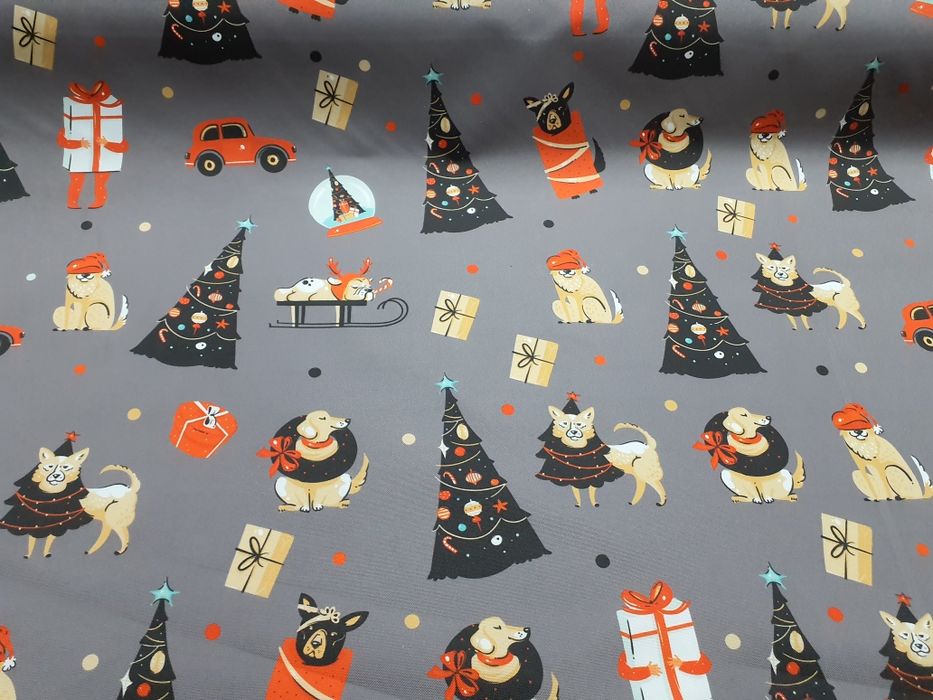 Tkanina świąteczna Oxford szara