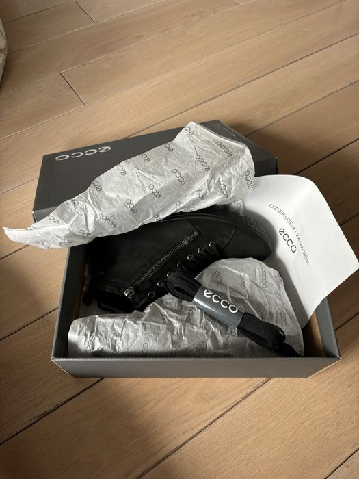 Ocieplane, b. wygodne, skórzane buty Ecco, membrana Gore-Tex, nowe