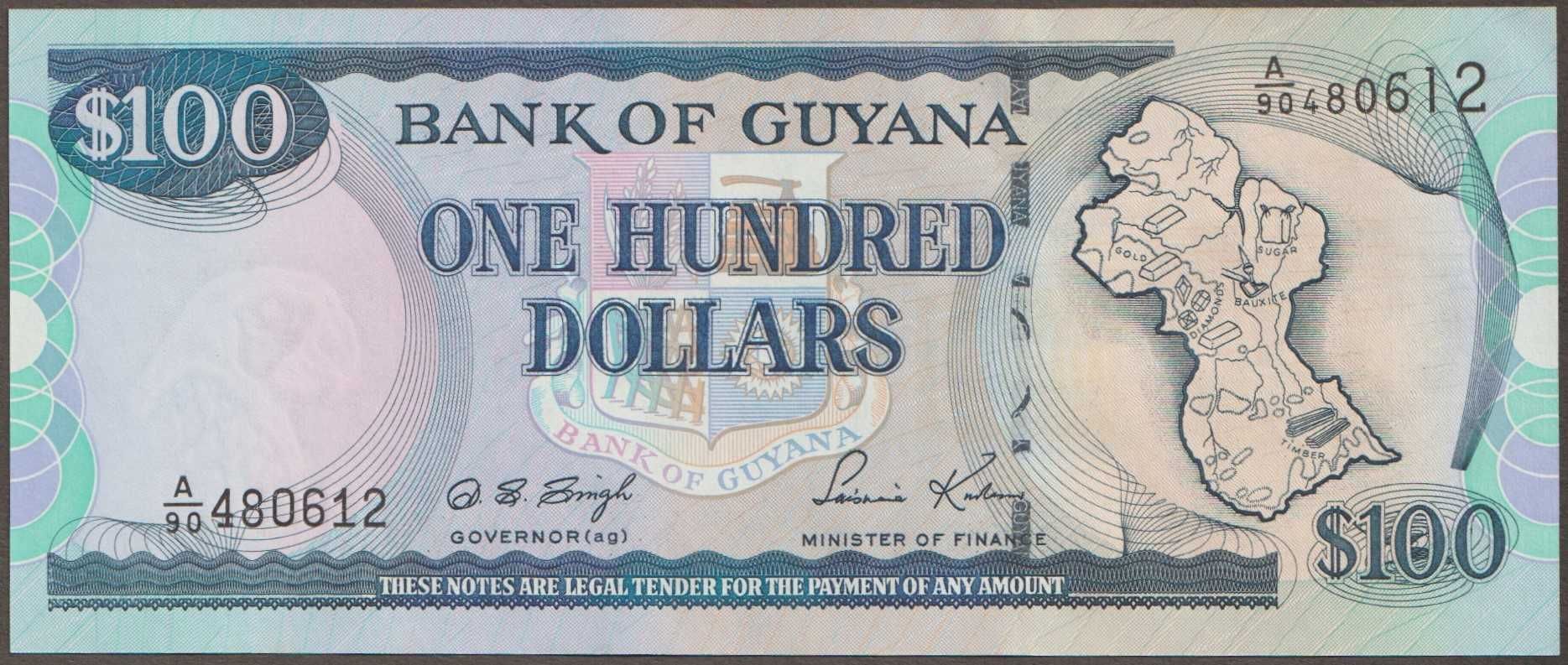 Gujana 100 dolarów - stan bankowy UNC