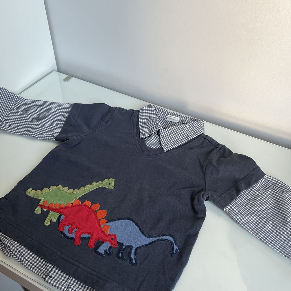 Granatowa bluzka długi rękaw dinozaury H&M 80