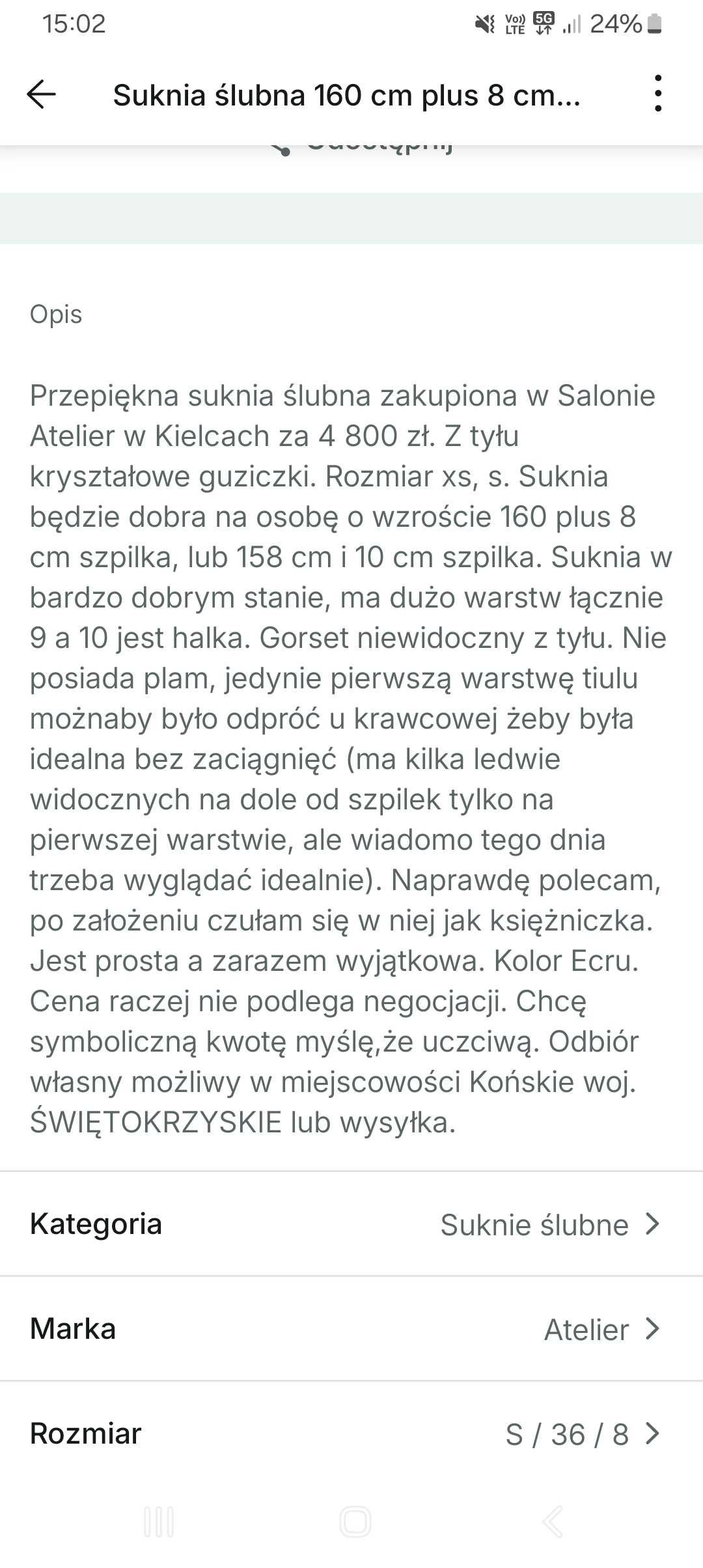 Suknia ślubna wzrost na 160cm