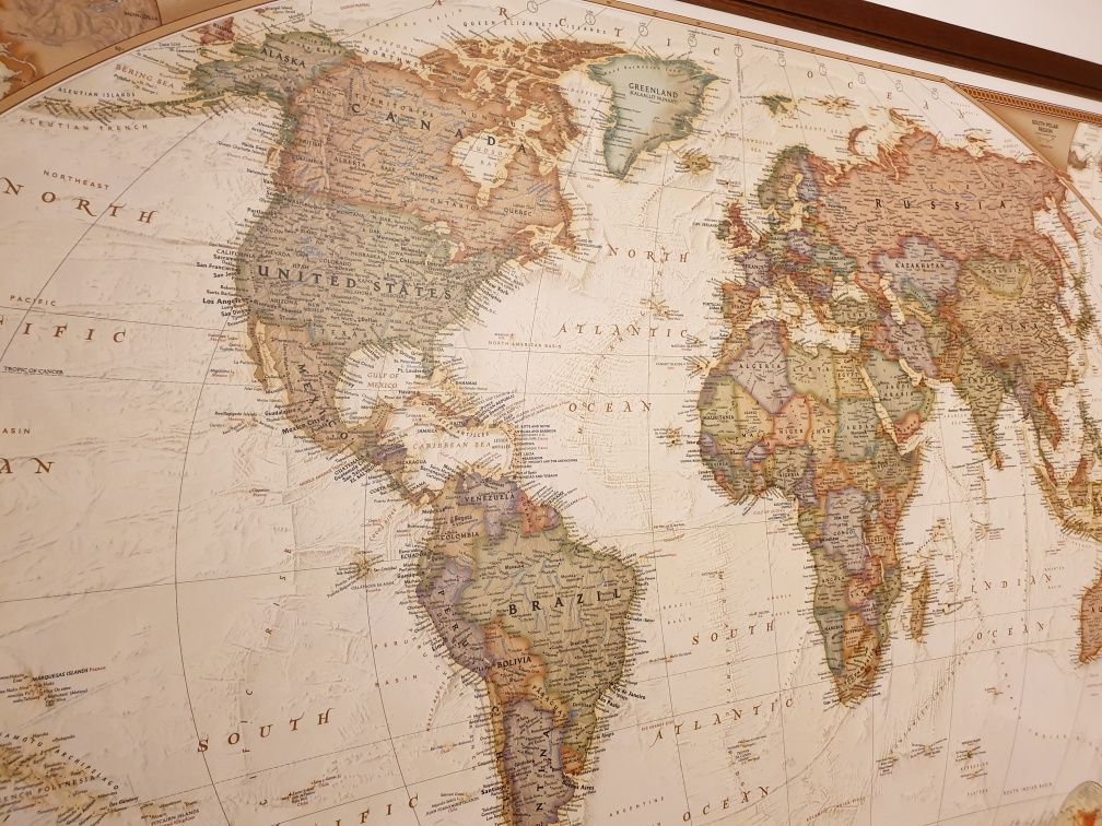 Mapa Świata z ramą Ogromna mapa gabinetowa GABINET Obraz w starym styl
