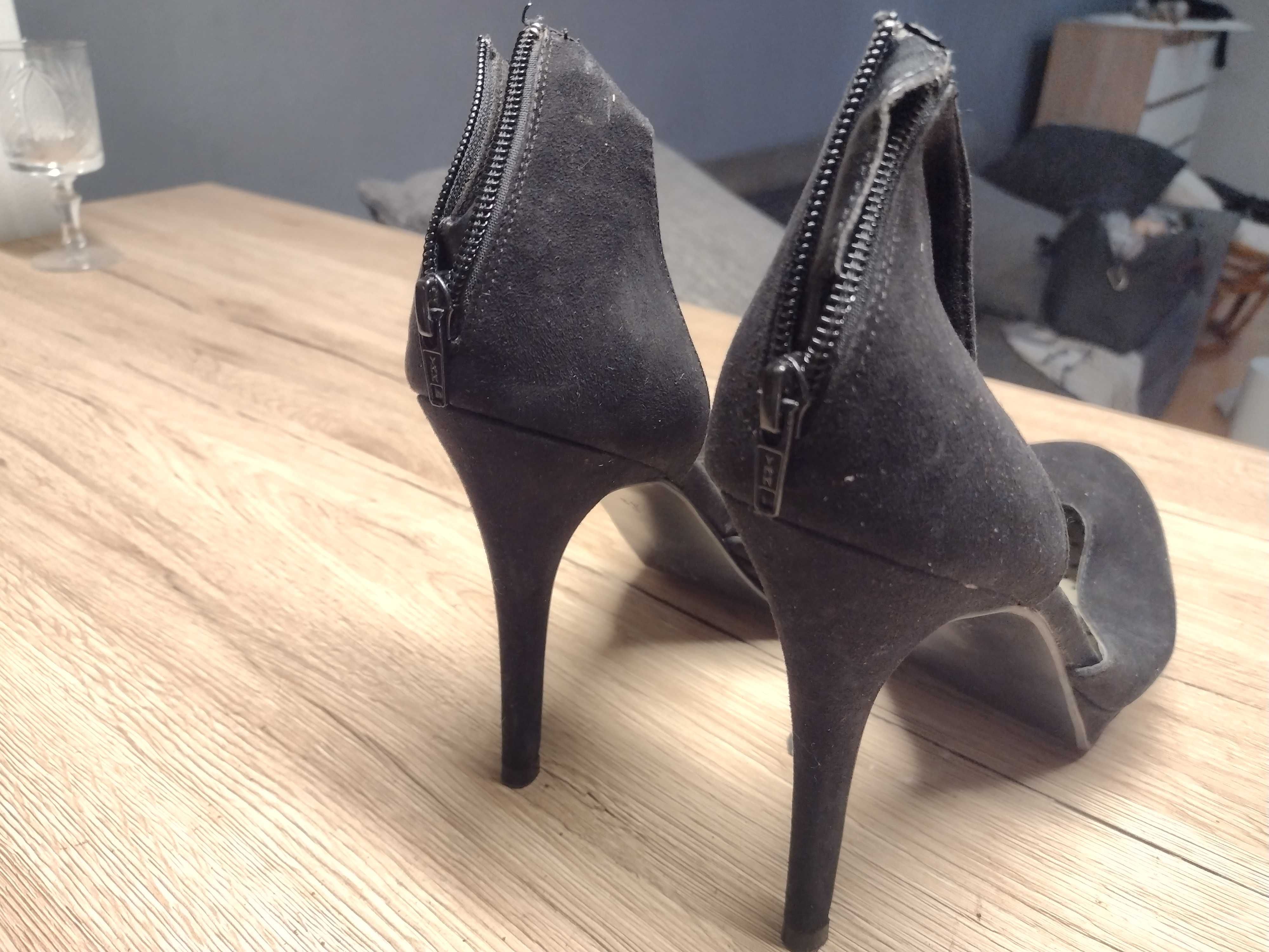 Buty damskie, seksowne czarne szpilki, zamsz, duży rozmiar