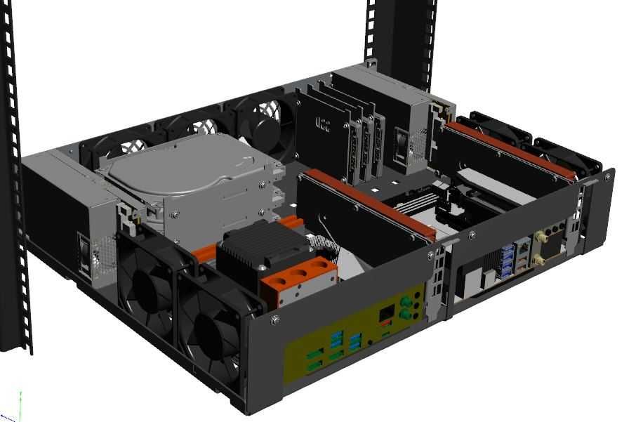 Obudowa RACK do szafy 19 cali R-CASE 2 v2 / Serwer 2 x mATX, 2 x FLEX