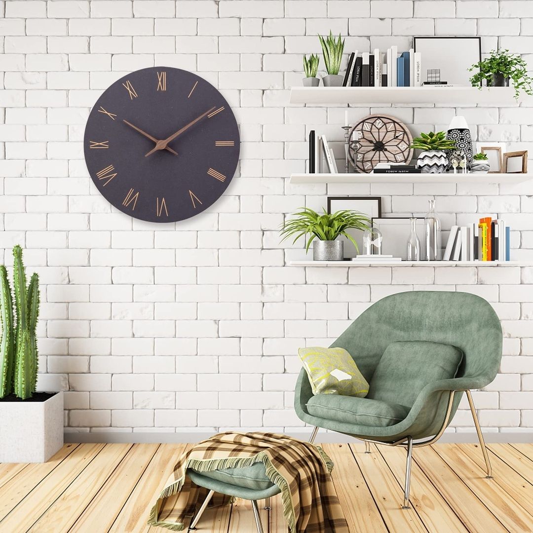 Kwarcowy zegar ścienny drewno czarny MDF 30cm.