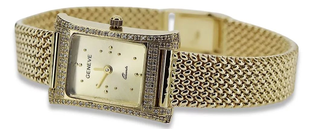 Złoty zegarek damski 14k z BRYLANTAMI Geneve lwd002ydy&lbw003y Poznań