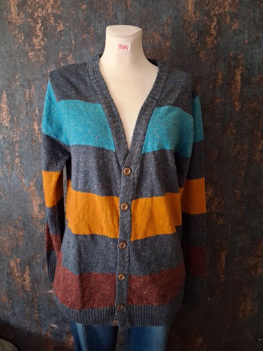 Dłuższy męski kardigan w kolorowe paski rozmiar L