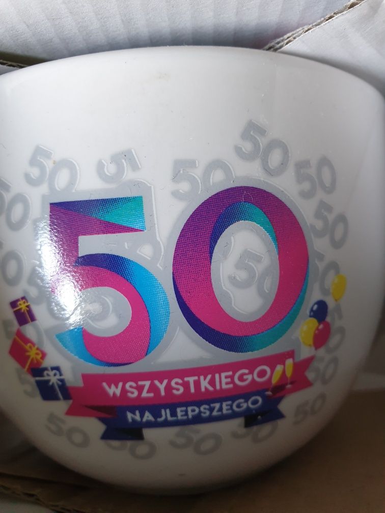 Zestaw, Filiżanka + Spodek na 50 urodziny porcelana nowa
