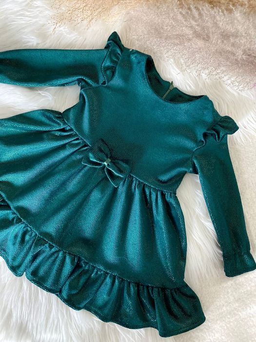 Sukienka zielona welur brokat 104 Kuki