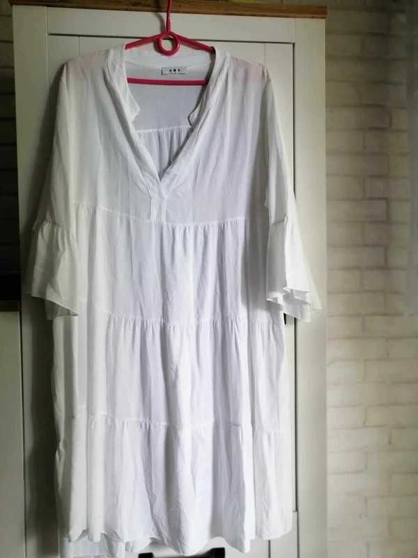 Letnia, biała, bawełniana sukienka, tunika oversize