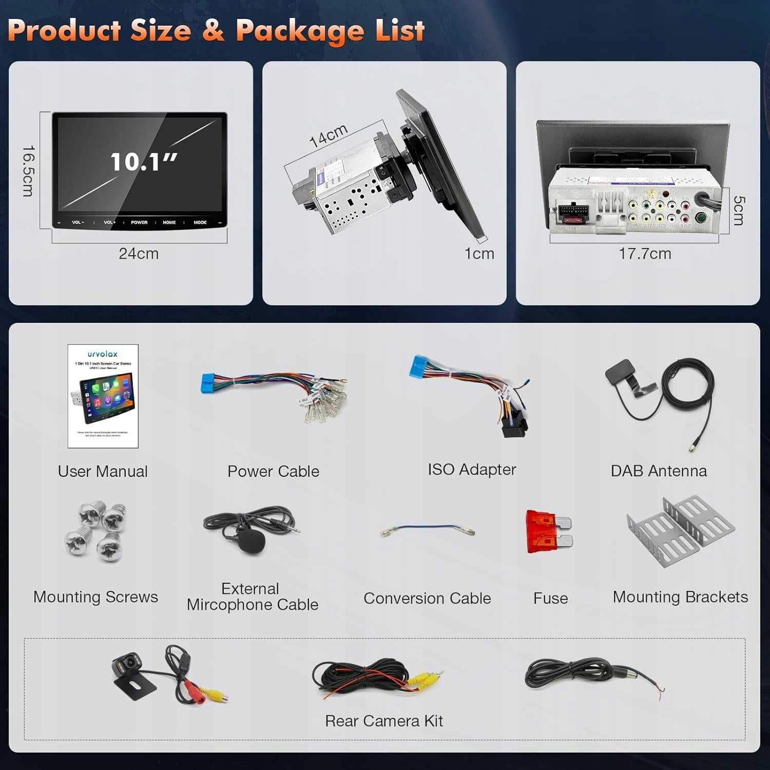 Radio Samochodowe URVOLAX 1-DIN android 10,1'' GPS WI-FI +KAMERA UR90A
