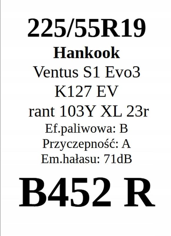 2x 225/55r19 Hankook Ventus S1 Evo3 K127 Ev 2023r B/A/71dB 3 lata gwar