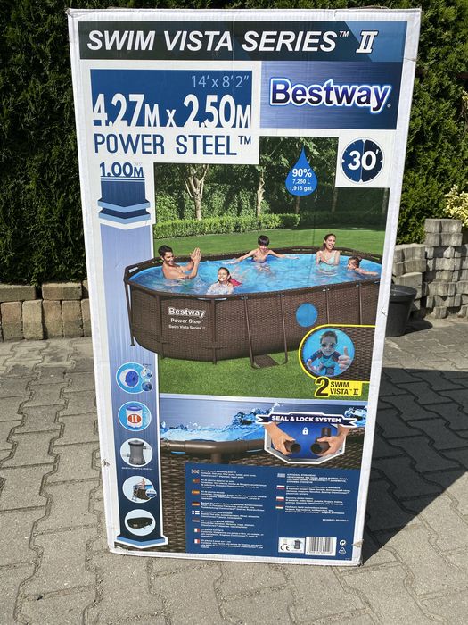 Basen stelażowy Bestway Vista Series II Power Steel Rattan z oknem