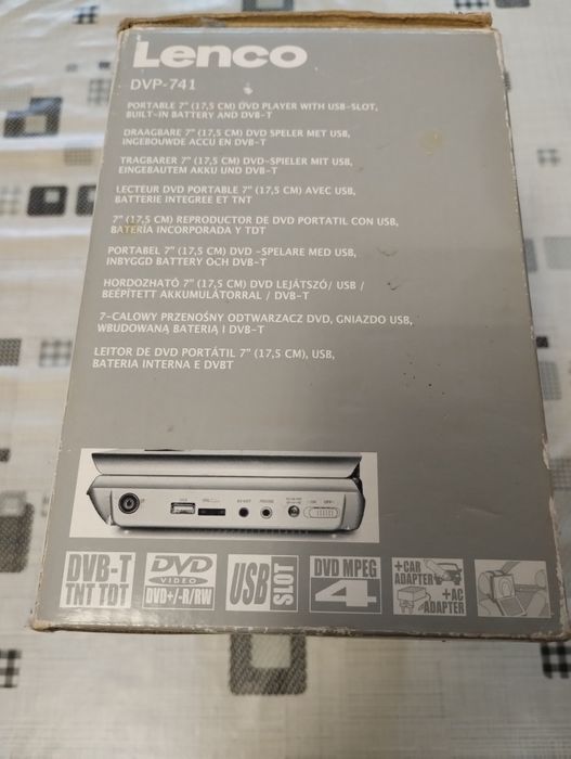 7 calowy przenośny odtwarzacz dvd z usb 12v i 230 v zasilac