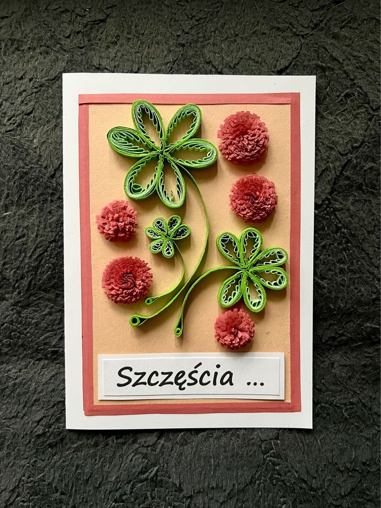 Kartka na szczęście, urodzinowa, ręcznie robiona, quilling