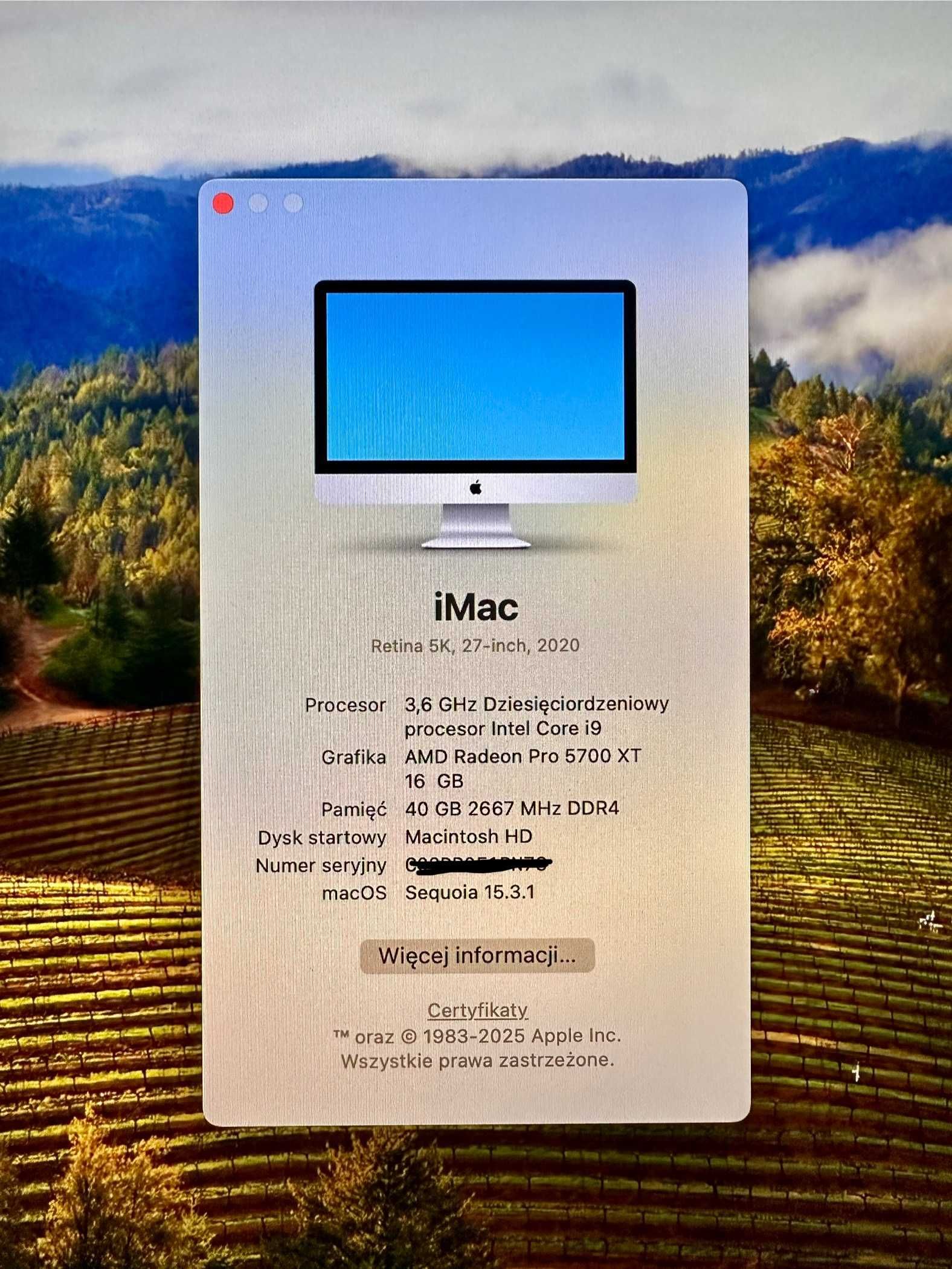 iMac 27 Retina 2020 i9 40 GB DDR4 Pro 5700 XT 16 GB idealny stan !