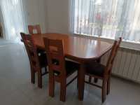 Stół do kuchni jadalni z krzesłami brązowy komplet 4 krzesła olcha