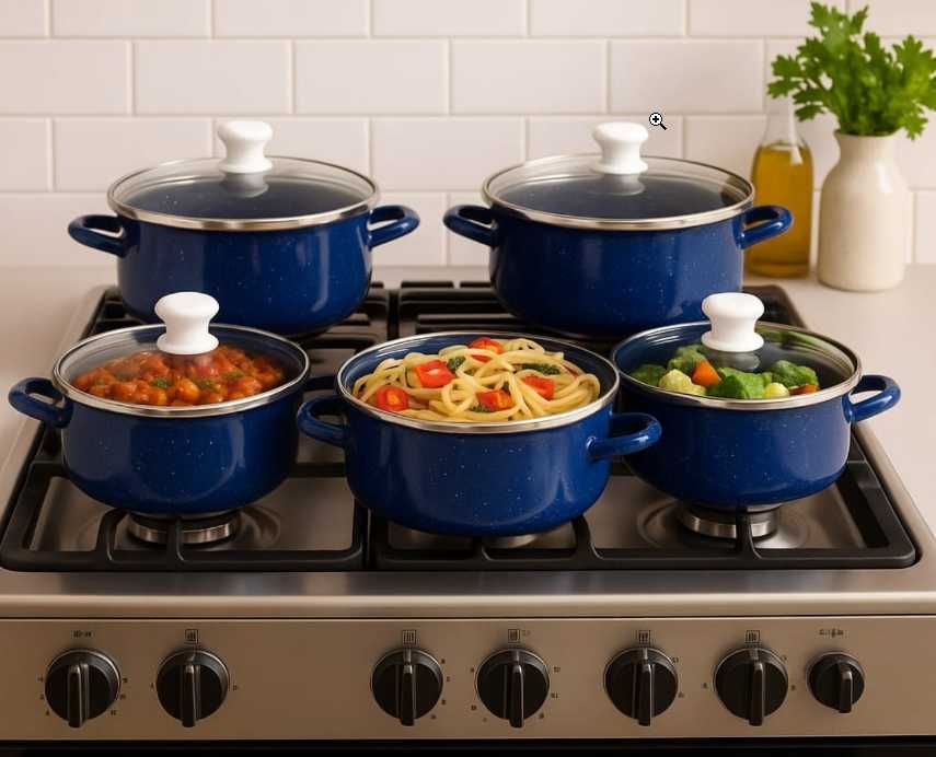 NOWY 10 el Komplet garnków EMALIOWANYCH Zestaw GARNKI emaliowane