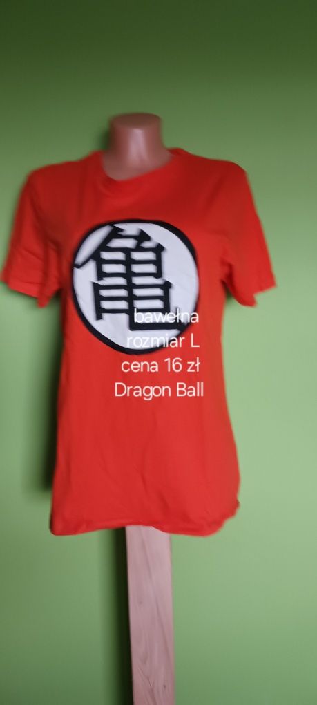 Pomarańczowy tshirt z bialo- czarnym nadrukiem  Dragon Ball rozm.L