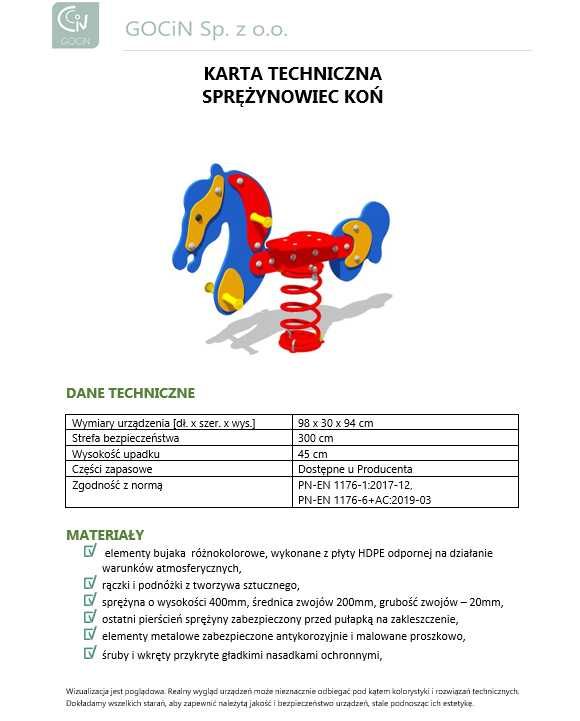 Sprężynowiec Koń Plac zabaw Bujak na sprężynie ATEST