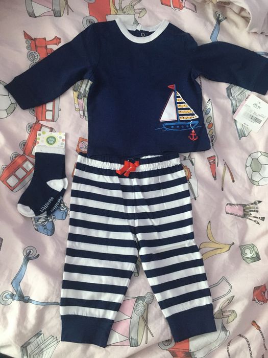 Komplet spodenki i bluzka skarpetki zestaw Marynarski statek