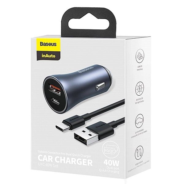 Ładowarka Baseus Golden Contactor Pro do samochodu USB-C / USB-A 40W P