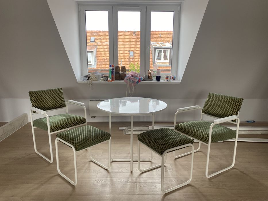 Fotel zielony fotele podnóżek stoł okrągly 80cm zestaw