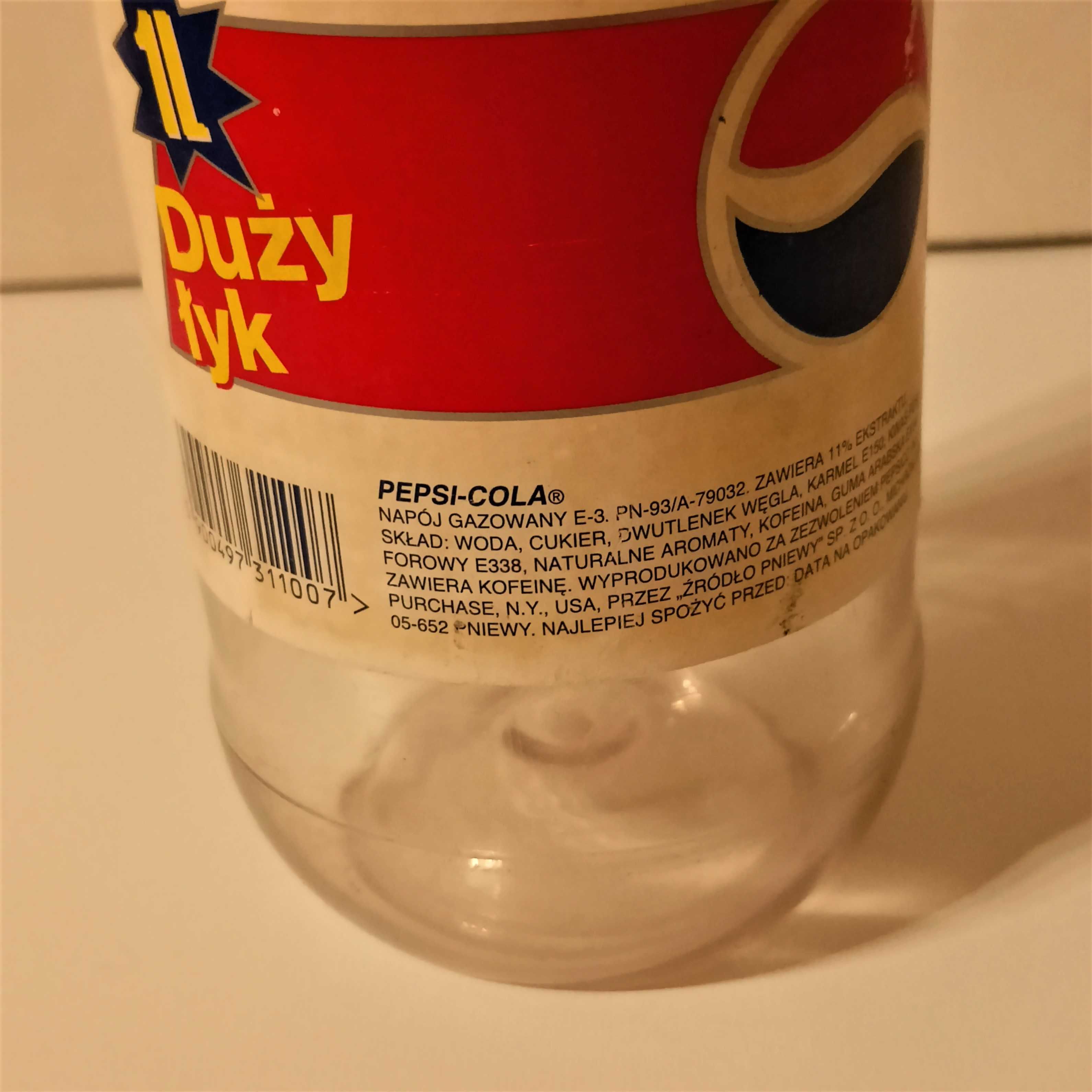 Stara butelka zwrotna Pepsi Duży łyk z tworzywa 1 L z PRL-u