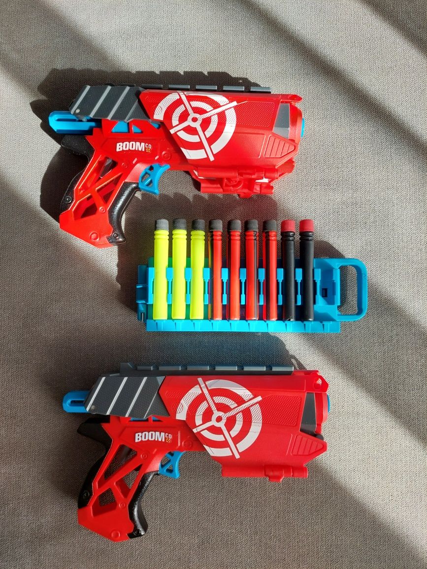 Pistolety Boomco na strzałki jak Nerf tarcze magazynek Mattel