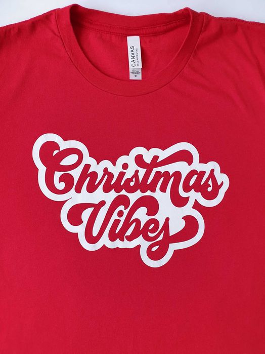 Koszulka T-shirt Nadruk Napis Christmas Vibes Świąteczna Czerwona M