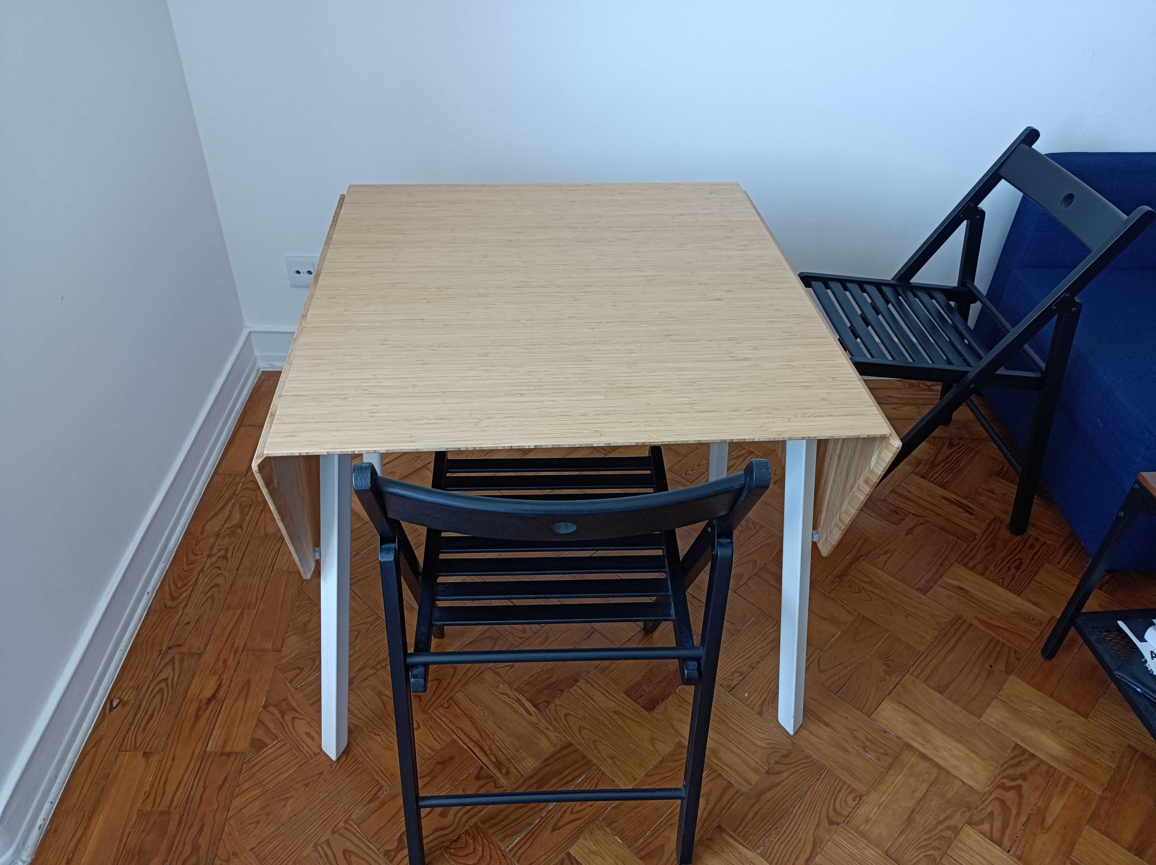 Mesa de abas rebatíveis, bambu/branco - Entrega possível