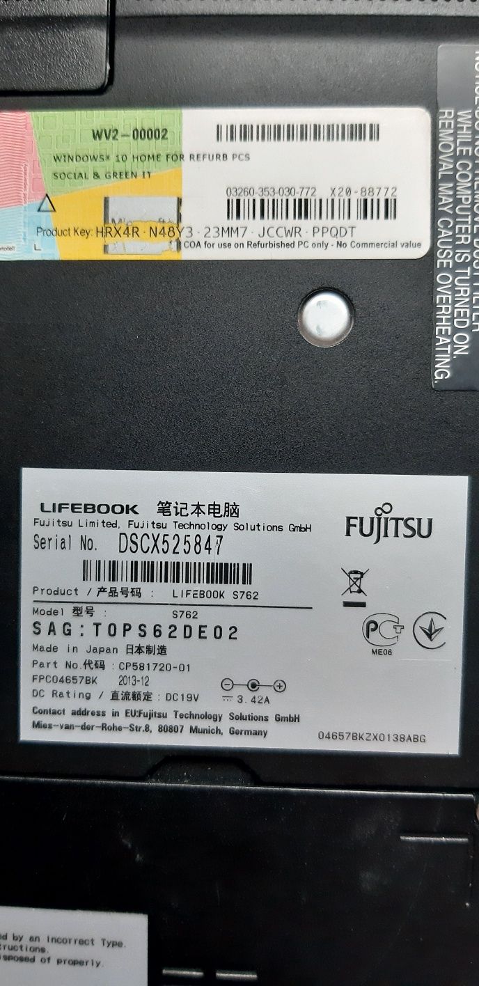 Laptop Fujitsu life booking s762.