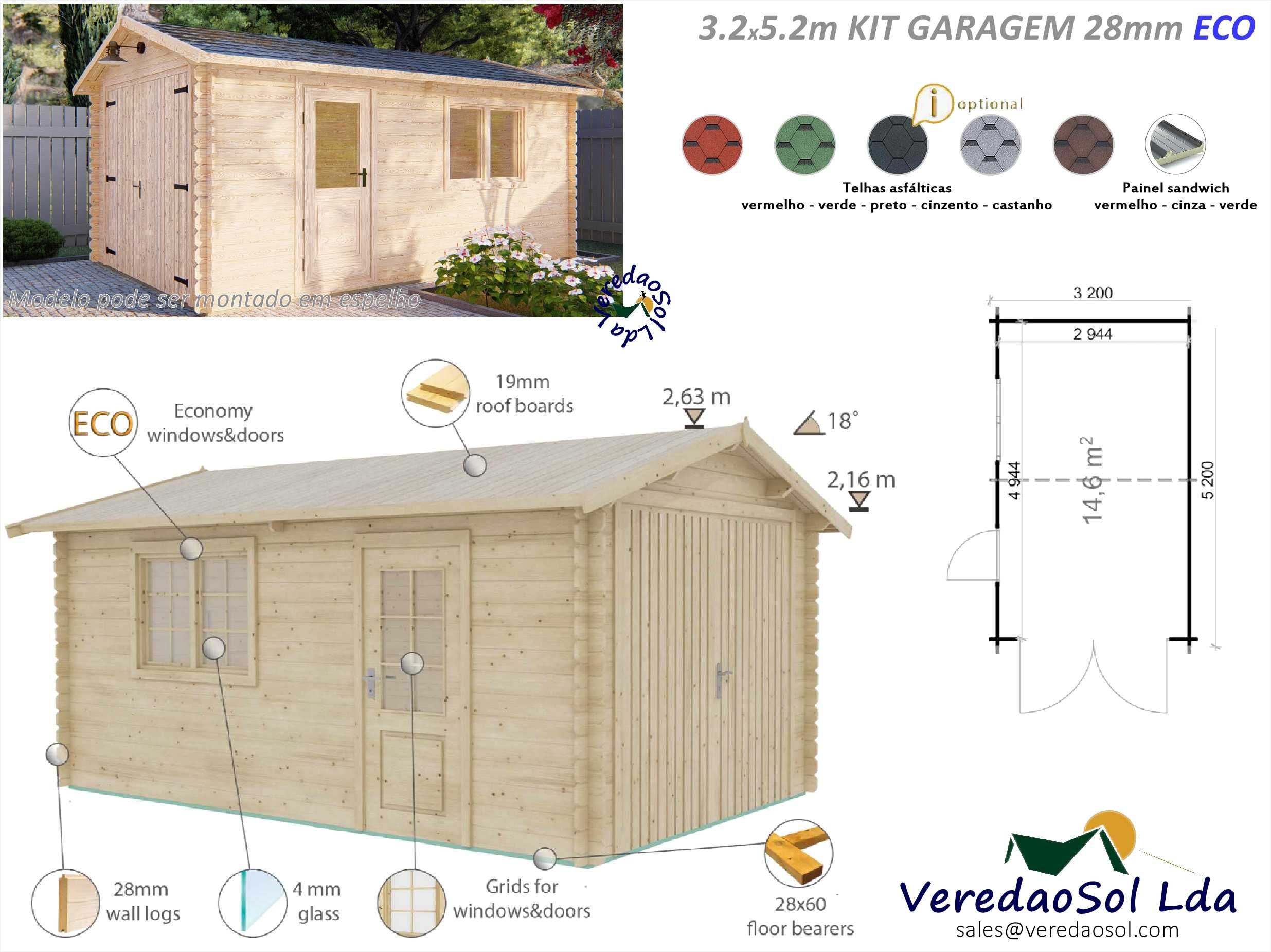 Garagems madeira Pré fabricada mais de 14 Modelos 28 até 44mm