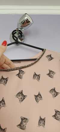 Jak nowa Bluzka materiałowa koszulka Orsay kotki cekiny kotek r.Xxl 44