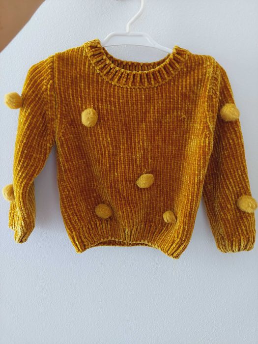 Musztardowy sweter z pomponami Primark 2-3 L 92-98 cm