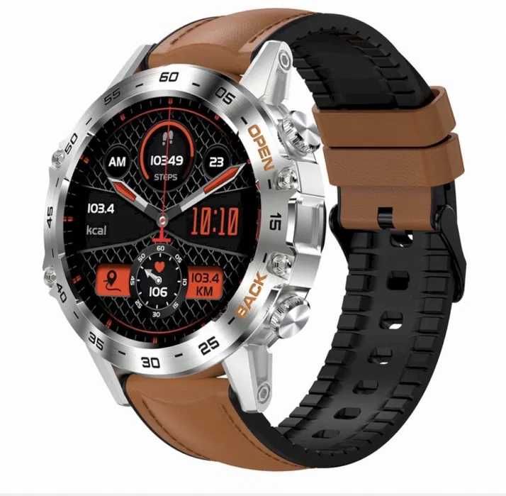 SMARTWATCH GRAVITY GT9-8 srebrno-brązowy pasek skóra
