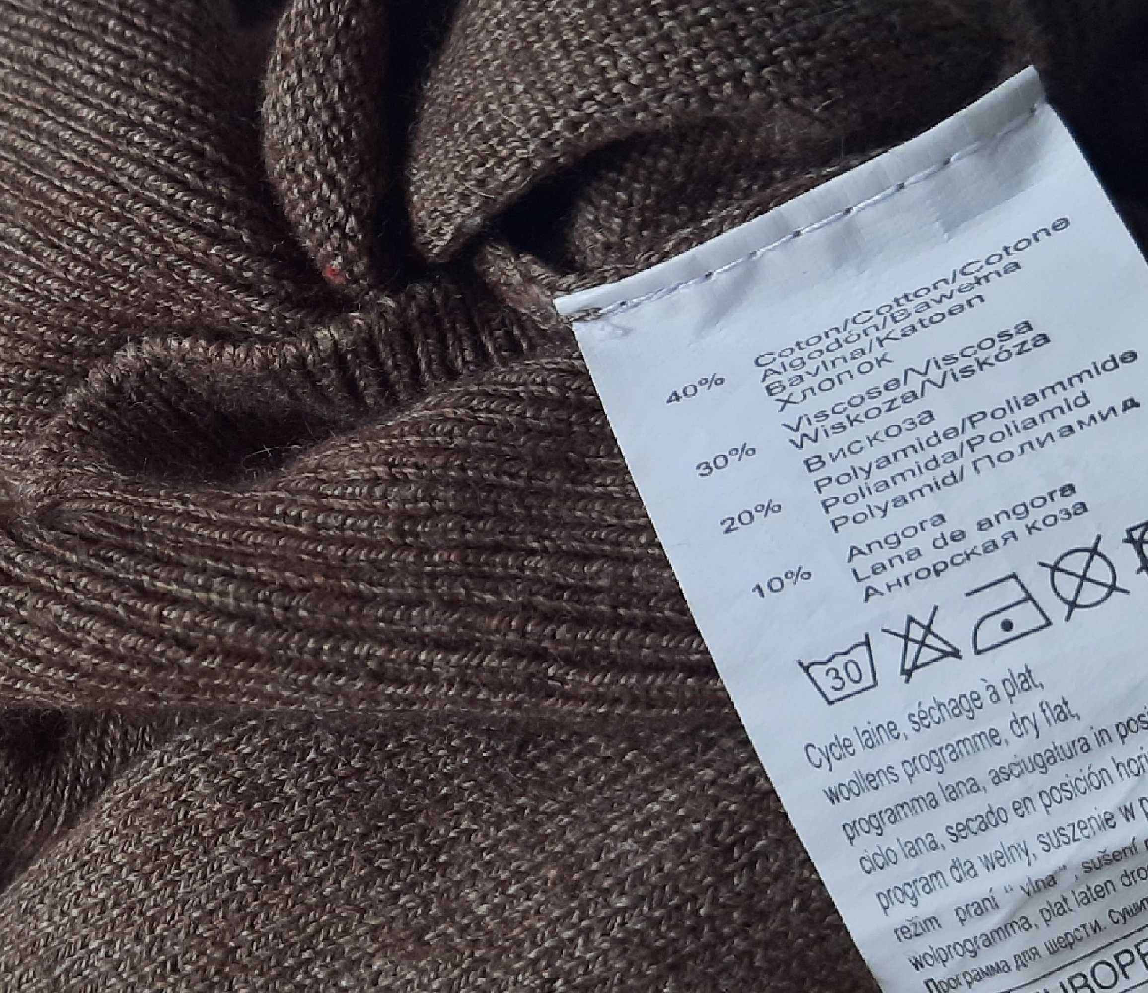 Camaieu j.Nowy Angora Wiskoza Bawełna sweter golf brąz bluzka S XS