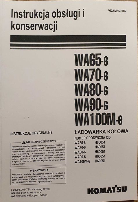 Instrukcja obsługi DTR KOMATSU WA65 WA70 WA80 WA90 WA100M