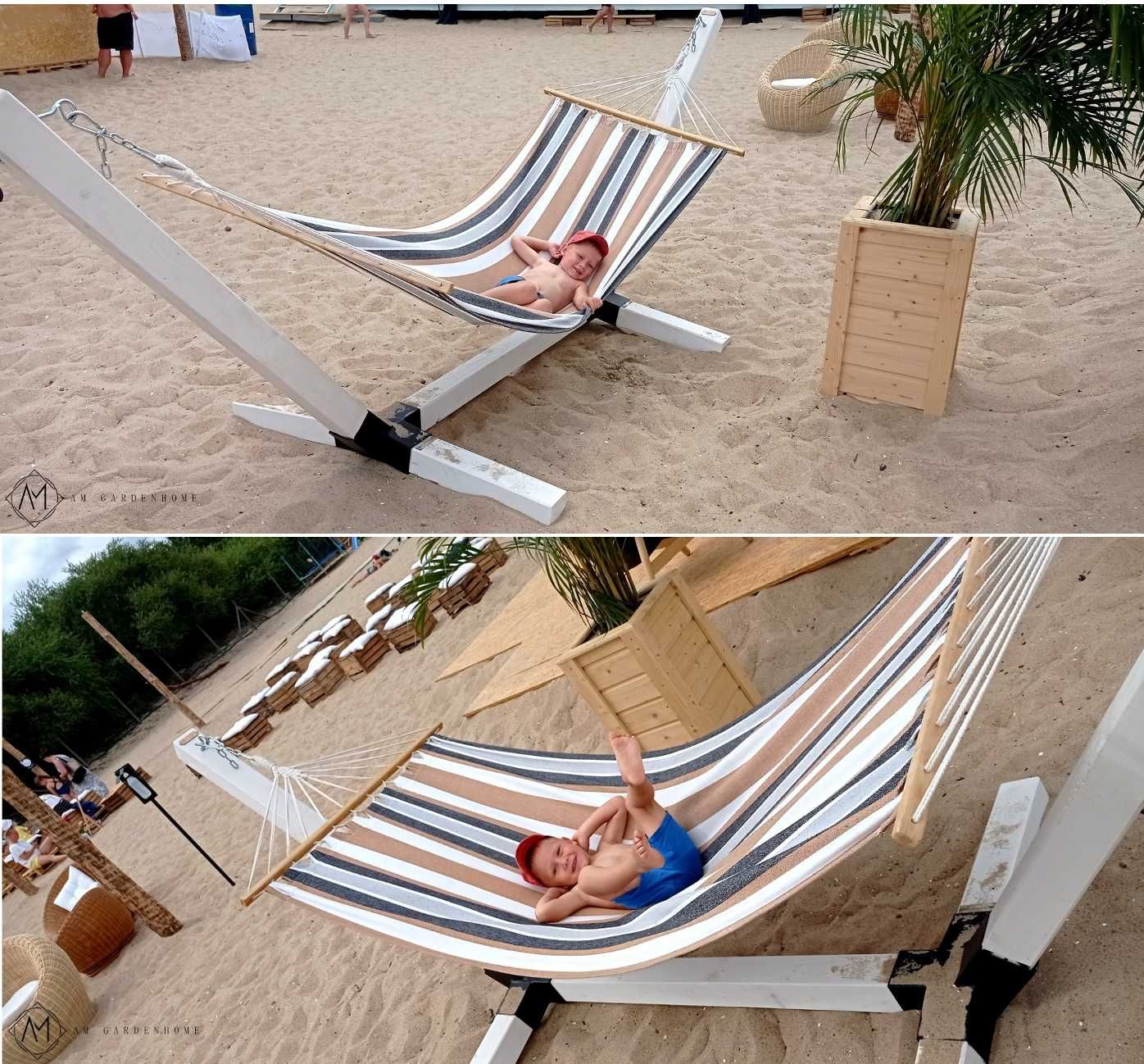 STELAŻ na hamak + HAMAK, leżak z drążkiem rozporowym KOMPLETNY ZESTAW