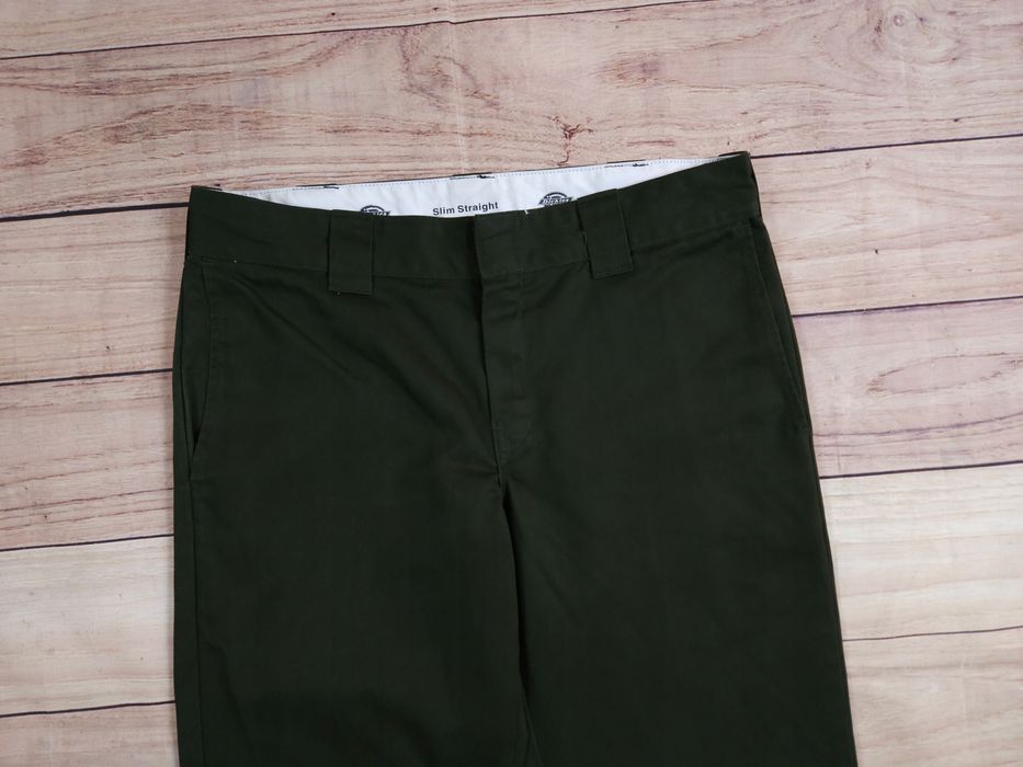 DICKIES Slim Straight Spodnie Chinos Zielone Męskie Logowane r. 33/32